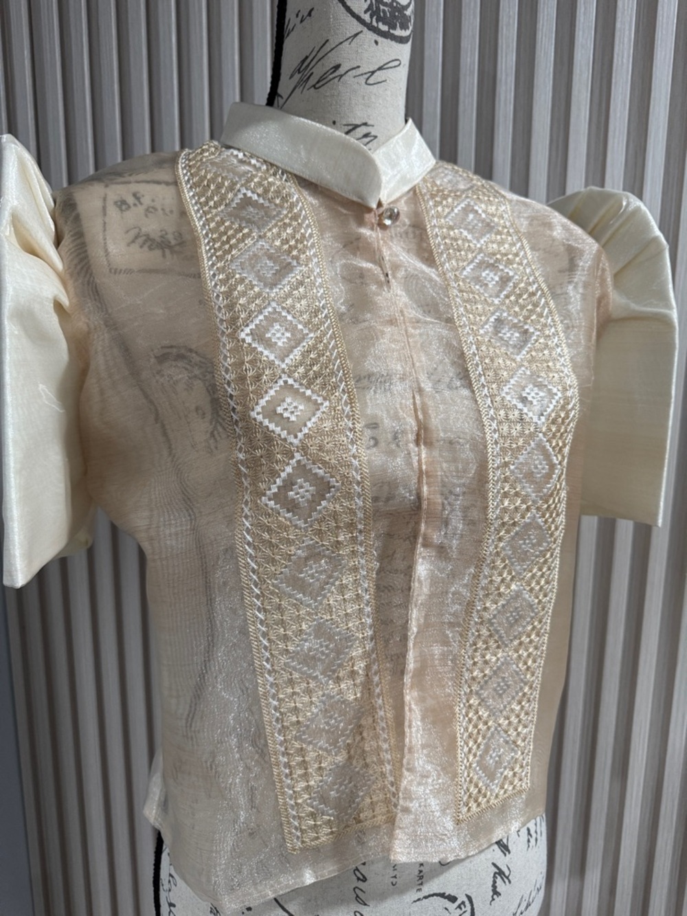 Embroidered Ivory Barong-Inspired Top